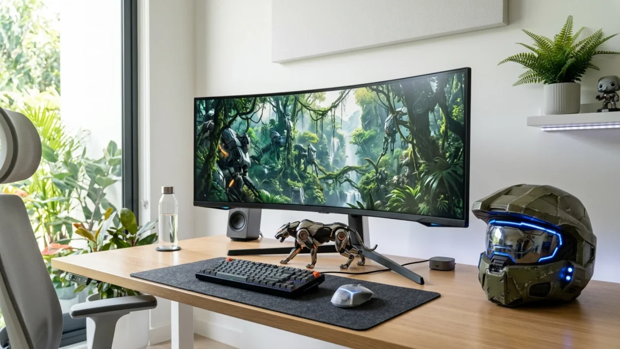 Herní notebook se spuštěnými aplikacemi Steam a Epic Games Store.