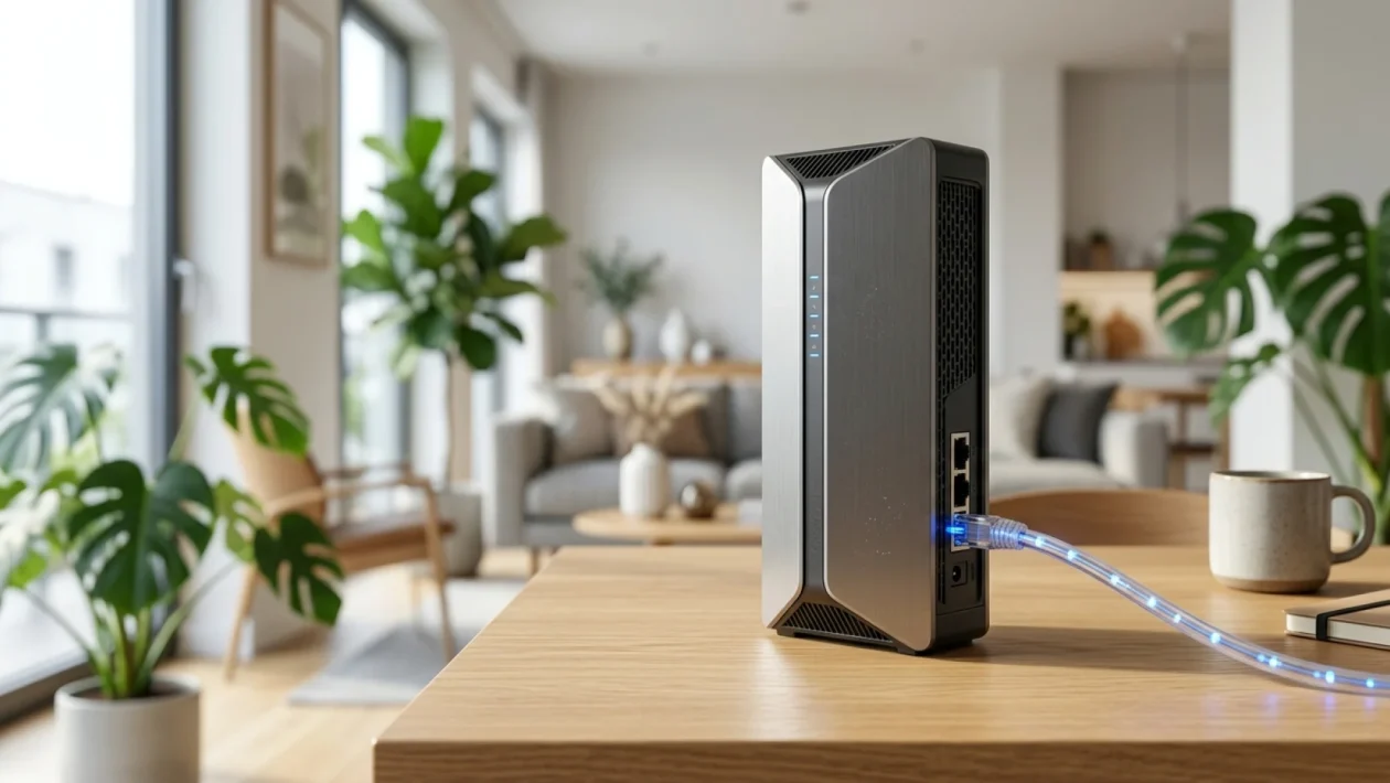 Moderní Wi-Fi router a optické připojení v českém bytě