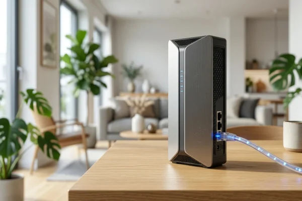 Moderní Wi-Fi router a optické připojení v českém bytě