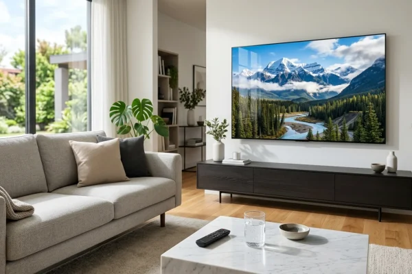Srovnání log streamovacích služeb Netflix, Voyo a Max na moderní televizi.