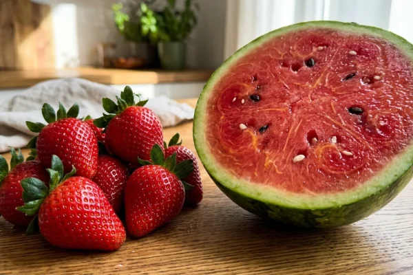 Kontrola kvality jahod a melounů v českém supermarketu.